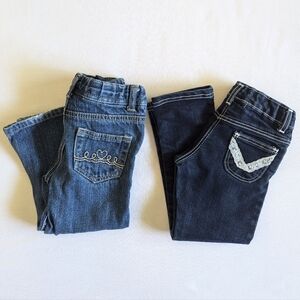 2/$15 2T Girl's Jeans Back Pocket Designs Lace Hearts Dark Medium Wash Skinny